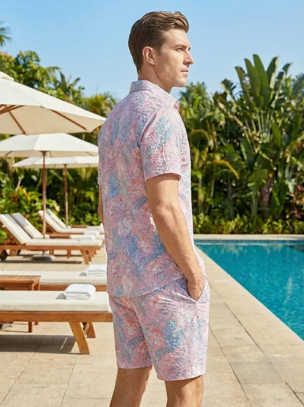 Peach_Pink_Tropical_Print_Relaxed_Fit_2_Piece_Cotton_Co_Ord_Set_For_Men