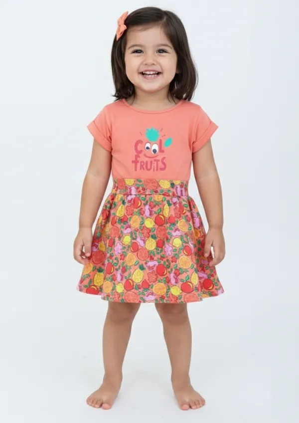 Girls'_"Cool_Fruits"_Graphic_Print_Dress_–_Vibrant_Peach_&_Fruit_Pattern_Casual_Wear