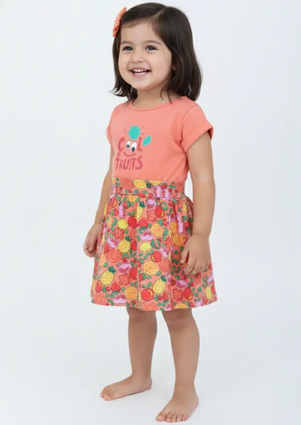 Girls'_"Cool_Fruits"_Graphic_Print_Dress_–_Vibrant_Peach_&_Fruit_Pattern_Casual_Wear