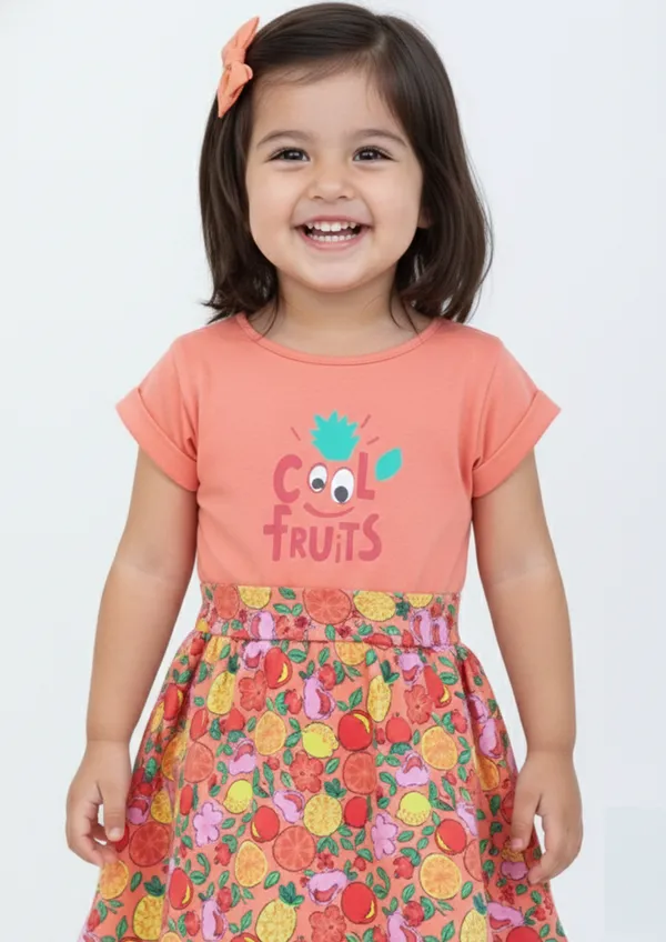Girls'_"Cool_Fruits"_Graphic_Print_Dress_–_Vibrant_Peach_&_Fruit_Pattern_Casual_Wear