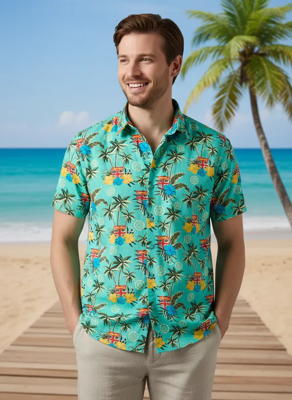 Green_Cotton_Men’s_Half_Sleeves_Tropical_Print_Casual_Shirt