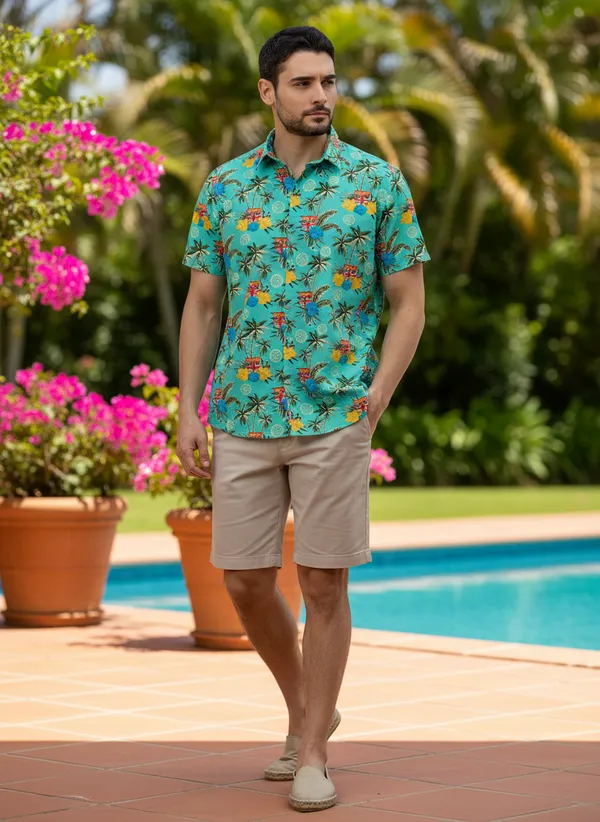 Green_Cotton_Men’s_Half_Sleeves_Tropical_Print_Casual_Shirt