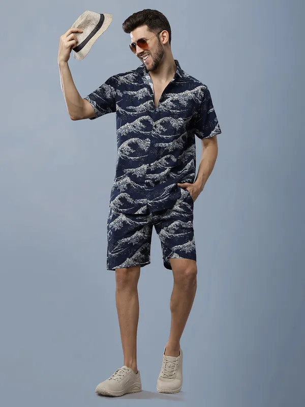 Navy_Blue_Tropical_Print_Relaxed_Fit_2_Piece_Cotton_Co_Ord_Set_For_Men