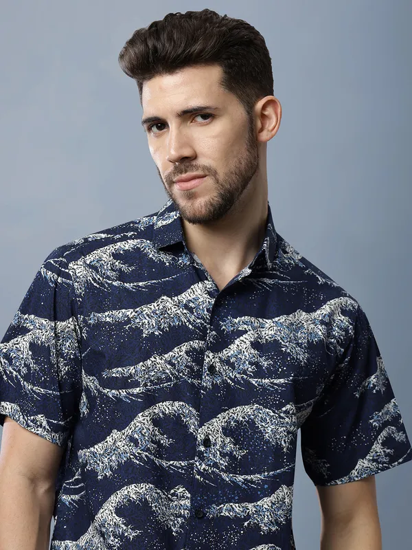 Navy_Blue_Tropical_Print_Relaxed_Fit_2_Piece_Cotton_Co_Ord_Set_For_Men