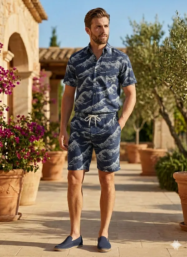 Navy_Blue_Tropical_Print_Relaxed_Fit_2_Piece_Cotton_Co_Ord_Set_For_Men