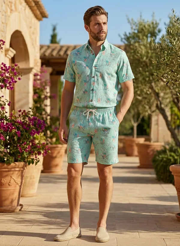 Teal_Green_Tropical_Print_Relaxed_Fit_2_Piece_Cotton_Co_Ord_Set_For_Men