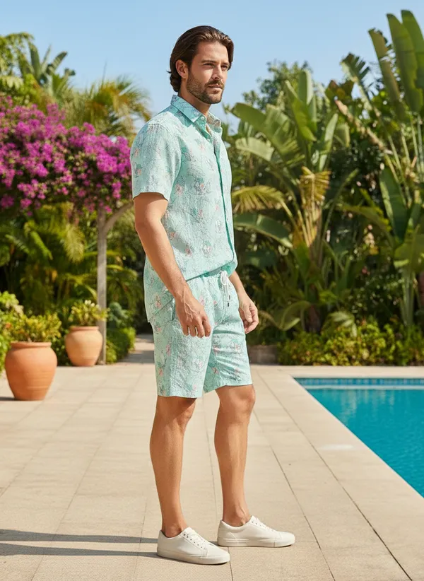Teal_Green_Tropical_Print_Relaxed_Fit_2_Piece_Cotton_Co_Ord_Set_For_Men