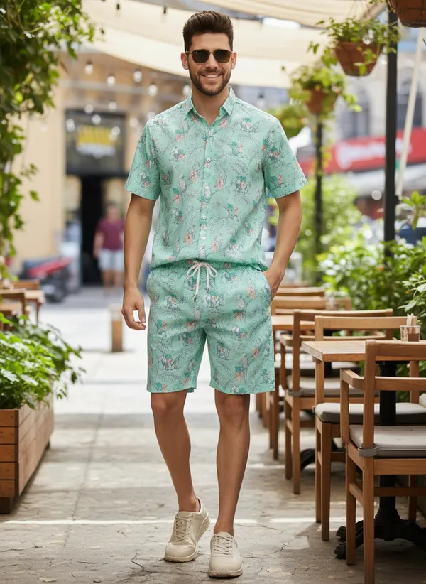 Teal_Green_Tropical_Print_Relaxed_Fit_2_Piece_Cotton_Co_Ord_Set_For_Men