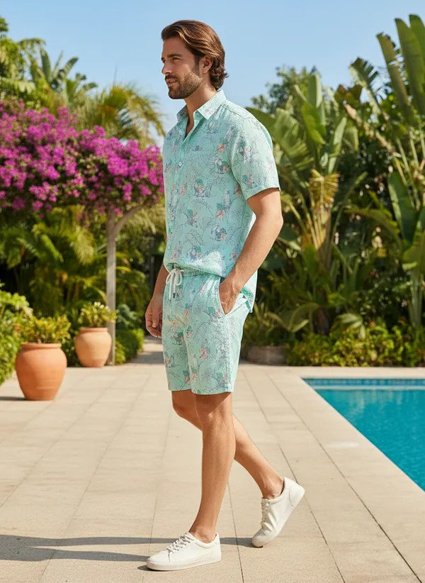 Teal_Green_Tropical_Print_Relaxed_Fit_2_Piece_Cotton_Co_Ord_Set_For_Men