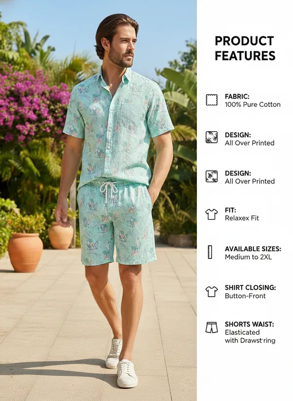 Teal_Green_Tropical_Print_Relaxed_Fit_2_Piece_Cotton_Co_Ord_Set_For_Men