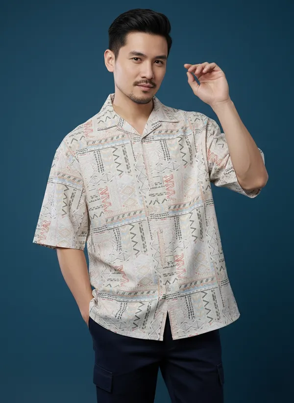 Beige_And_Off_White_Cotton_Rayon_Printed_Oversized_Fit_Half_Sleeves_Resort_Shirt_For_Men