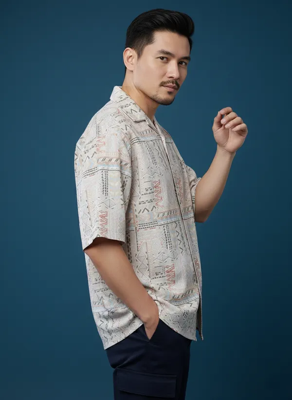 Beige_And_Off_White_Cotton_Rayon_Printed_Oversized_Fit_Half_Sleeves_Resort_Shirt_For_Men