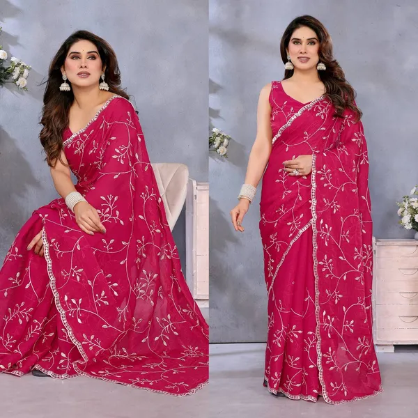 Pink_Floral_Embroidered_Georgette_Saree_With_Embellished_Border