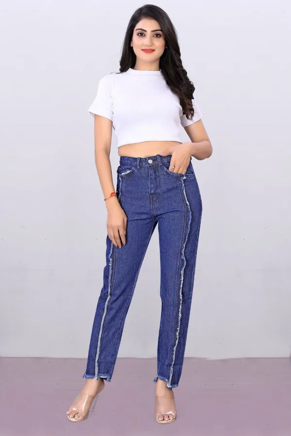 Women'S_High-Waist_Distressed_Denim_Jeans_With_Contrast_Stitching