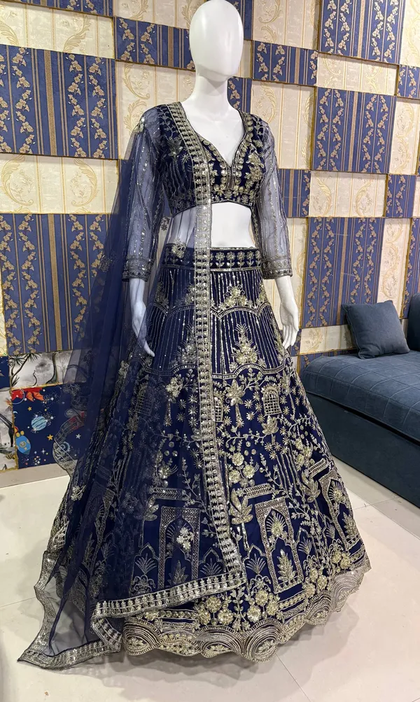 Navy_Blue_Bridal_Embroidered_Lehenga_Choli_Set_With_Dupatta
