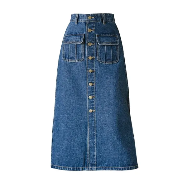 Women'S_Denim_A-Line_Button-Front_Midi_Skirt_With_Pockets