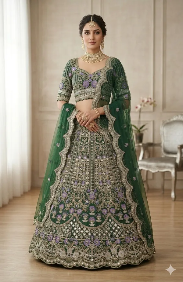 Elegant_Green_Bridal_Lehenga_Choli_With_Heavy_Embellished_Work_And_Dupatta