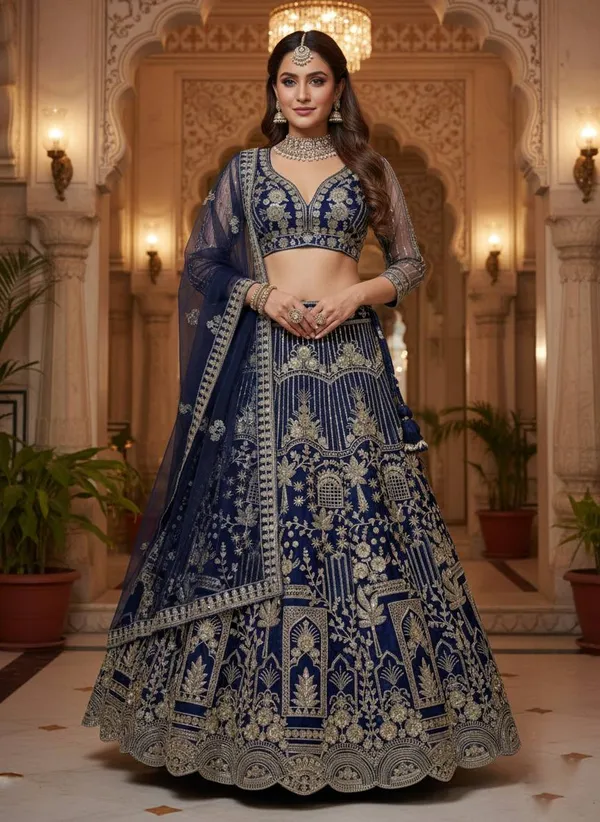 Navy_Blue_Bridal_Embroidered_Lehenga_Choli_Set_With_Dupatta