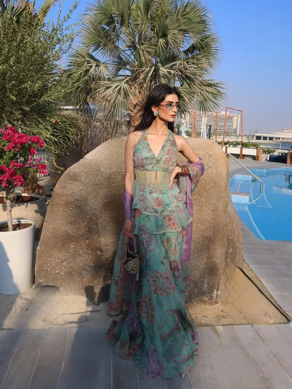 Floral_Embroidered_Sage_Green_Lehenga_Set_With_Purple_Dupatta