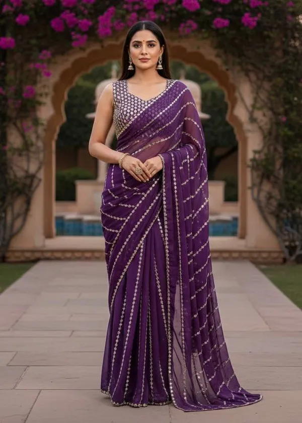 Purple_Georgette_Saree_With_Embellished_Blouse