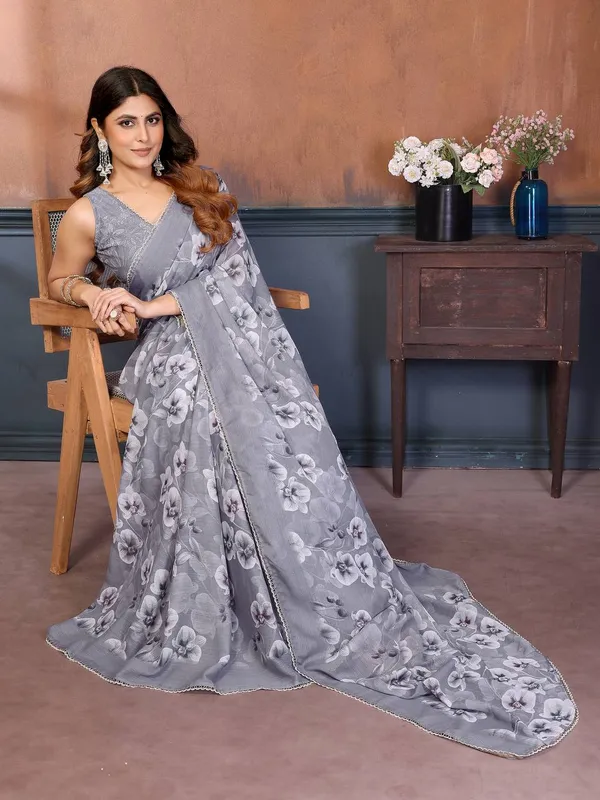 Grey_Floral_Embroidered_Organza_Saree_With_Designer_Blouse