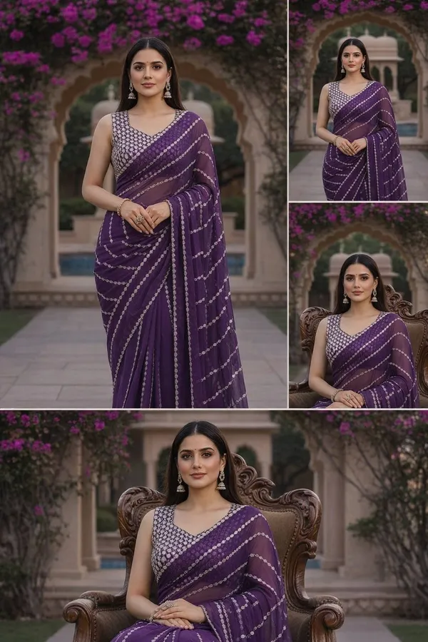 Purple_Georgette_Saree_With_Embellished_Blouse