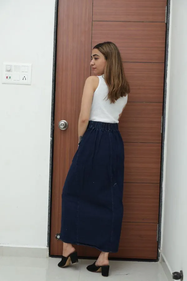 Women'S_Dark_Blue_Button-Front_Denim_Maxi_Skirt