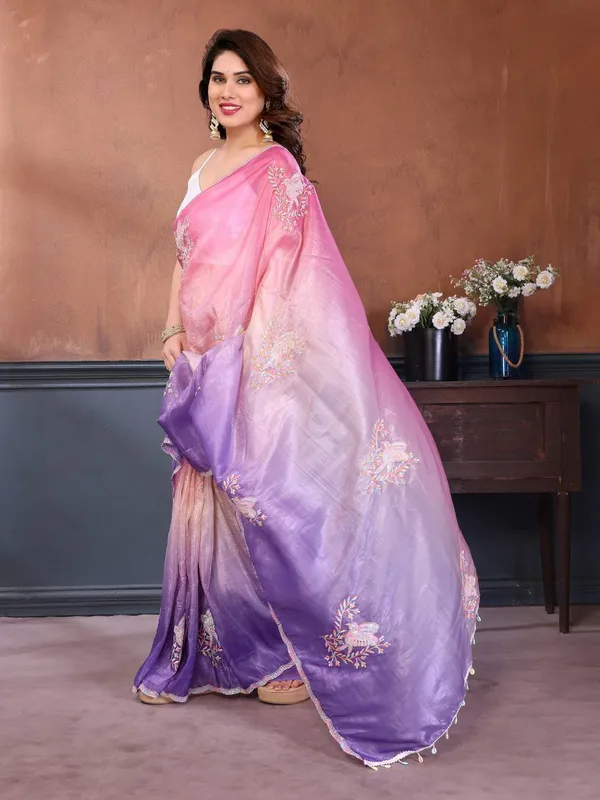 Pink_To_Purple_Ombre_Embroidered_Organza_Saree_With_Floral_Motifs