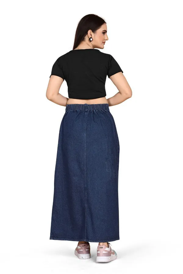 Women'S_Dark_Blue_Button-Front_Denim_Maxi_Skirt