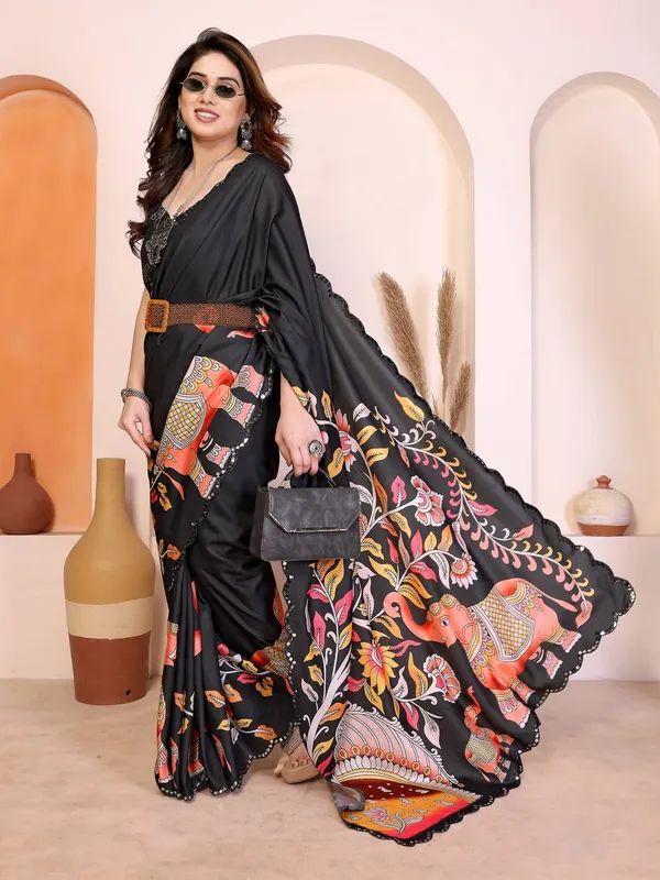 Elegant_Black_Floral_Print_Saree_With_Embroidered_Border