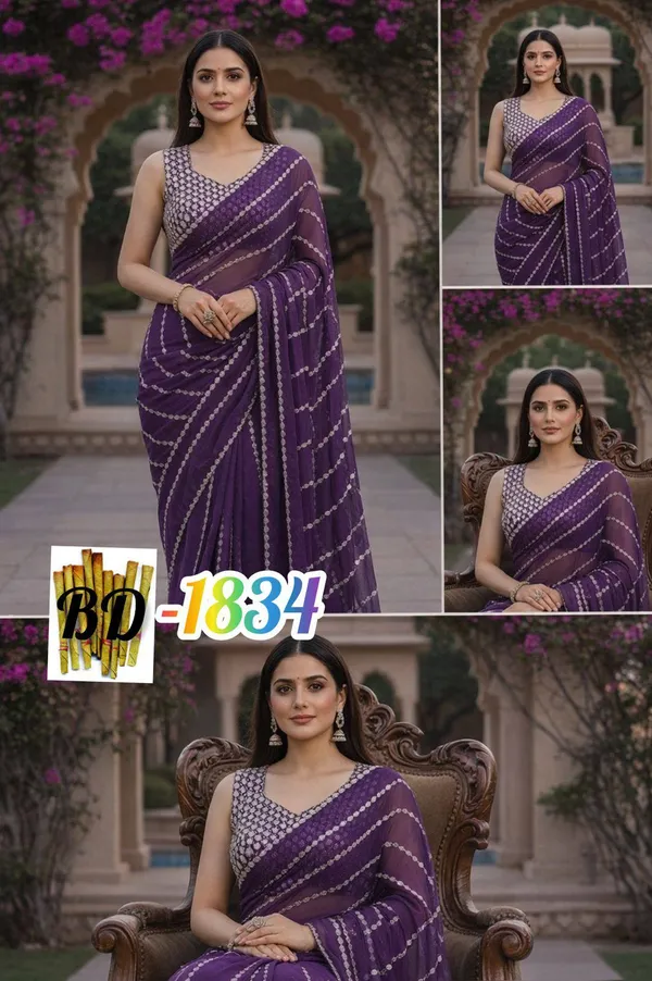Purple_Georgette_Saree_With_Embellished_Blouse