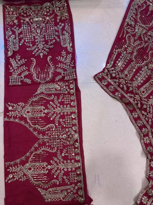 Bridal_Red_Velvet_Embellished_Lehenga_Choli_Set_With_Heavy_Zari_Work