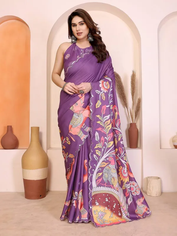 Purple_Madhubani_Saree_With_Handpainted_Fish_And_Floral_Motifs