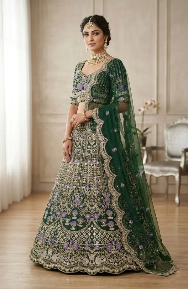 Elegant_Green_Bridal_Lehenga_Choli_With_Heavy_Embellished_Work_And_Dupatta