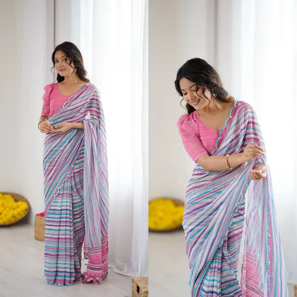 Multicolor_Striped_Cotton_Saree_With_Pink_Blouse