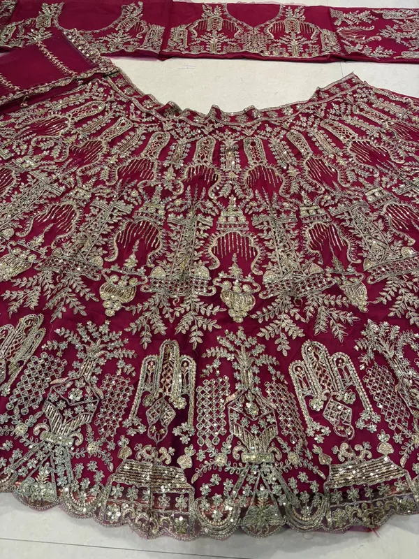 Bridal_Red_Velvet_Embellished_Lehenga_Choli_Set_With_Heavy_Zari_Work
