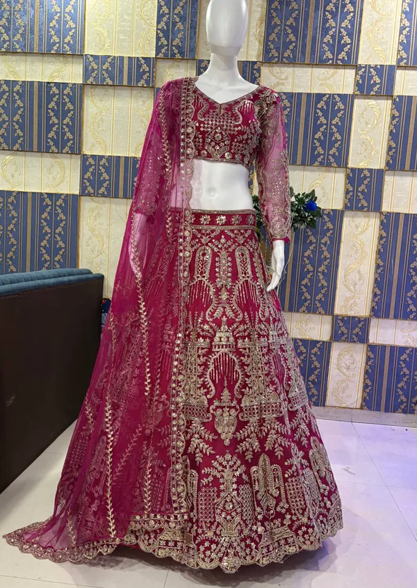Bridal_Red_Velvet_Embellished_Lehenga_Choli_Set_With_Heavy_Zari_Work