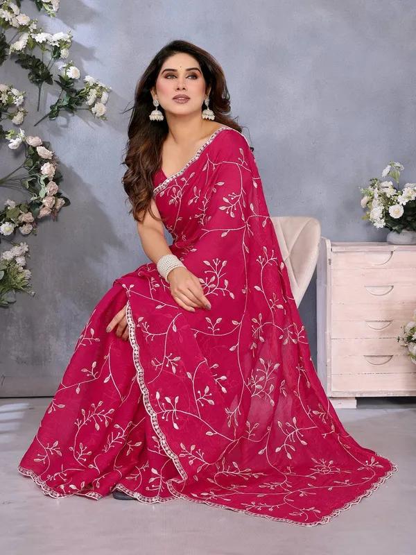 Pink_Floral_Embroidered_Georgette_Saree_With_Embellished_Border