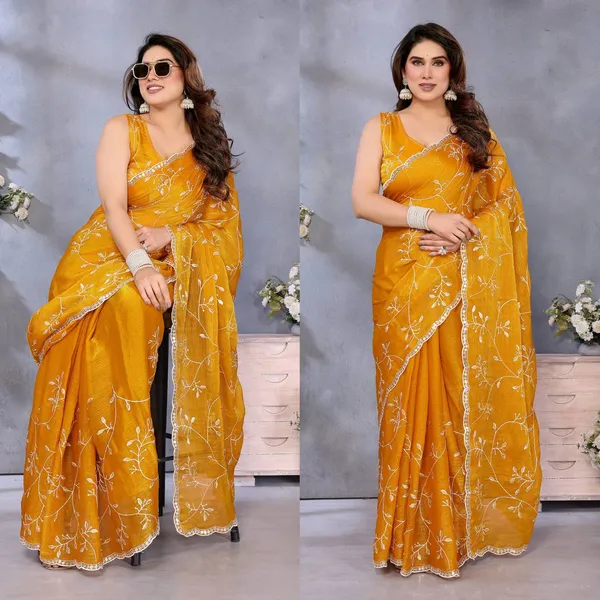 Mustard_Yellow_Floral_Embroidered_Saree_With_Lace_Border