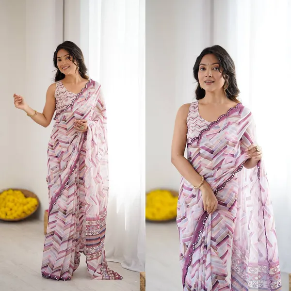 Elegant_Pink_Chevron_Printed_Saree_With_Embroidered_Blouse
