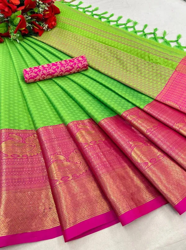 Traditional_Kanjivaram_Silk_Saree_-_Parrot_Green_With_Pink_Border