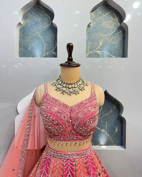 Peach_And_Maroon_Embroidered_Lehenga_Choli_Set_With_Dupatta