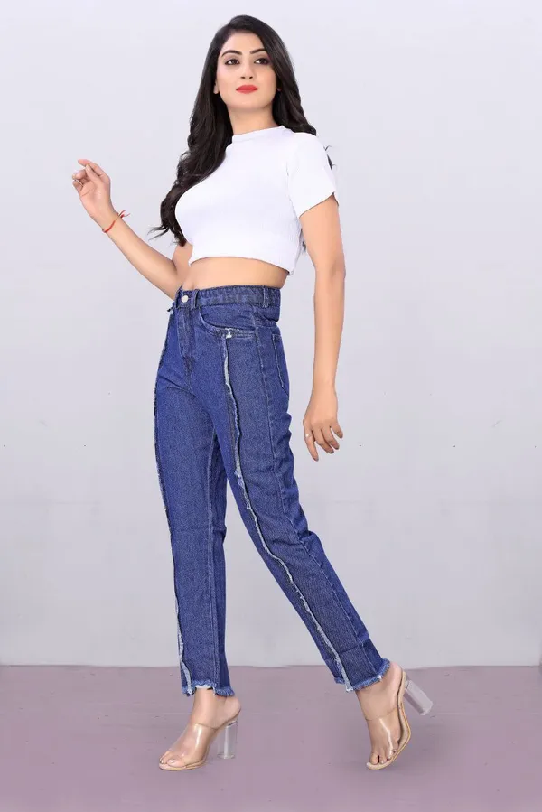 Women'S_High-Waist_Distressed_Denim_Jeans_With_Contrast_Stitching