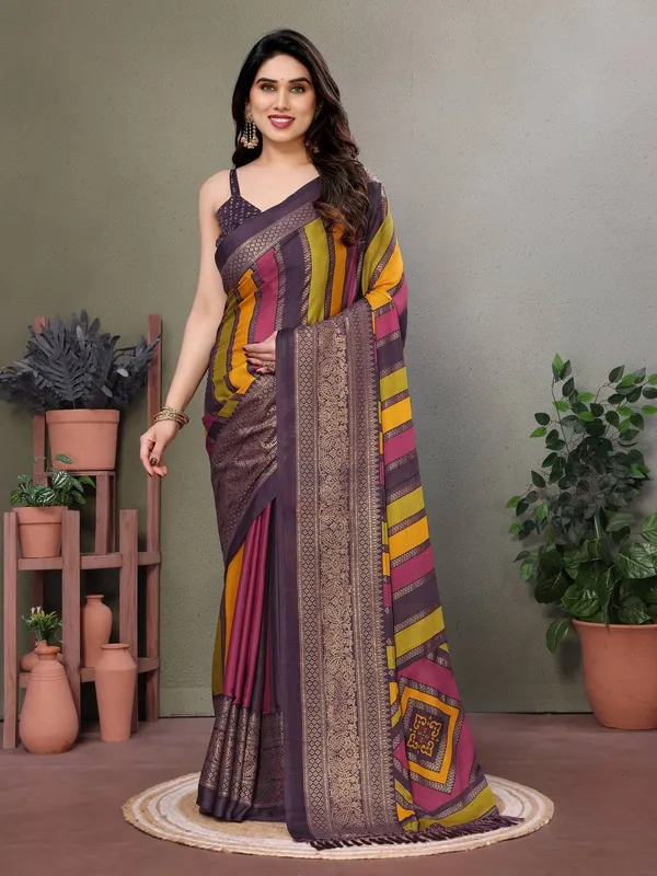 Designer_Purple_Printed_Silk_Blend_Saree_With_Colorful_Geometric_Border_And_Matching_Blouse