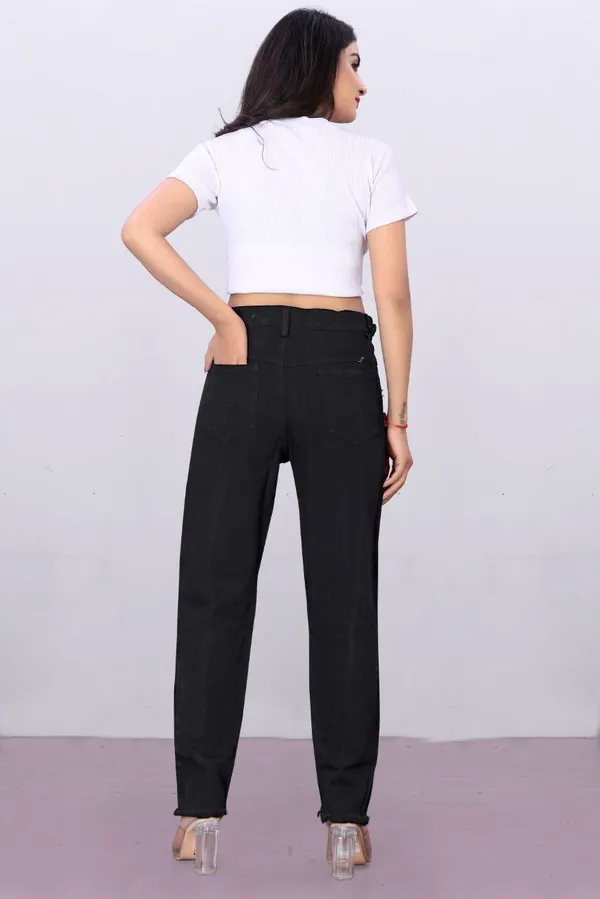 Women'S_High-Waist_Black_Distressed_Jeans_With_Raw_Hem