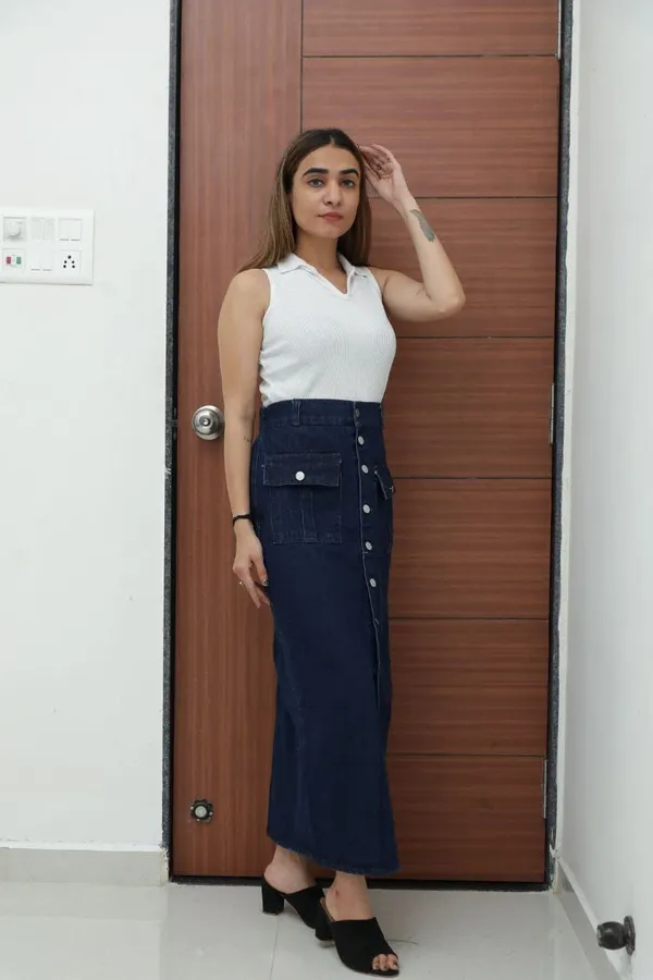 Women'S_Dark_Blue_Button-Front_Denim_Maxi_Skirt