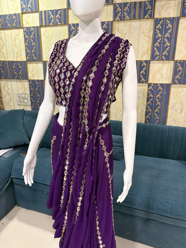 Purple_Georgette_Saree_With_Embellished_Blouse