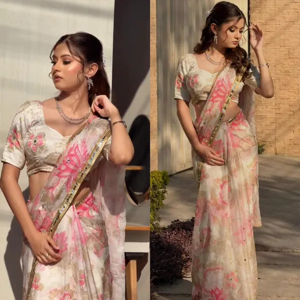 Elegant_Floral_Print_Organza_Saree_With_Embellished_Blouse
