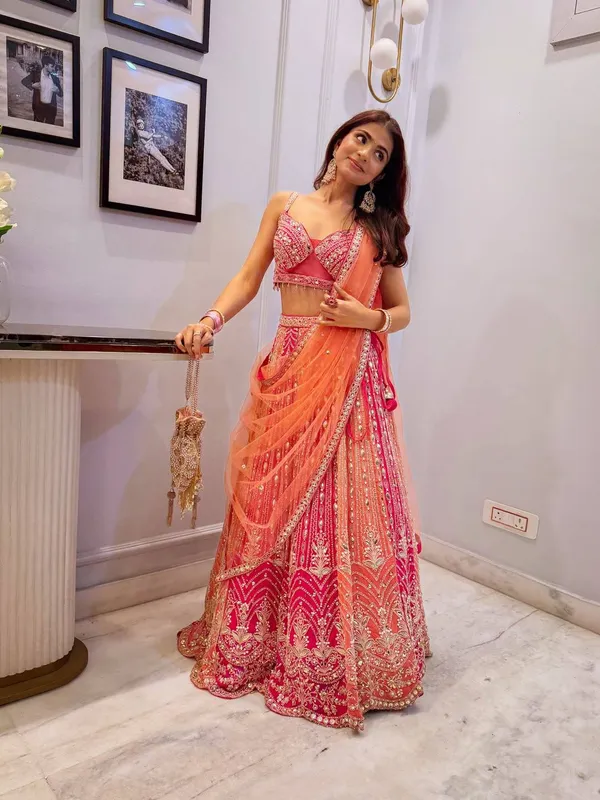 Pink_And_Orange_Embellished_Lehenga_Choli_With_Dupatta