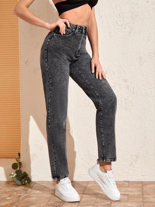 High-Waisted_Acid_Wash_Straight_Fit_Jeans_For_Women